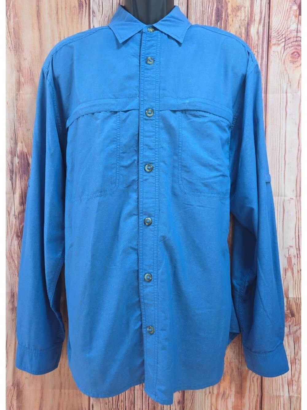 ExOfficio Mens Blue Long Sleeve Nylon Blend Fishing Shirt Large
